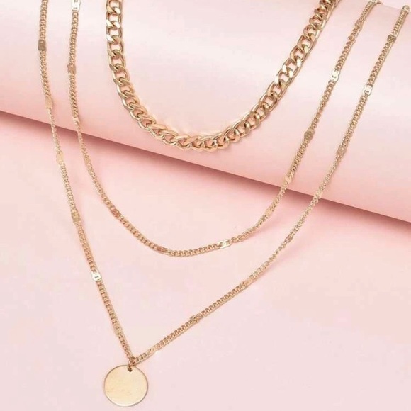 Layered Chain Disc Necklace - Picture 4 of 4